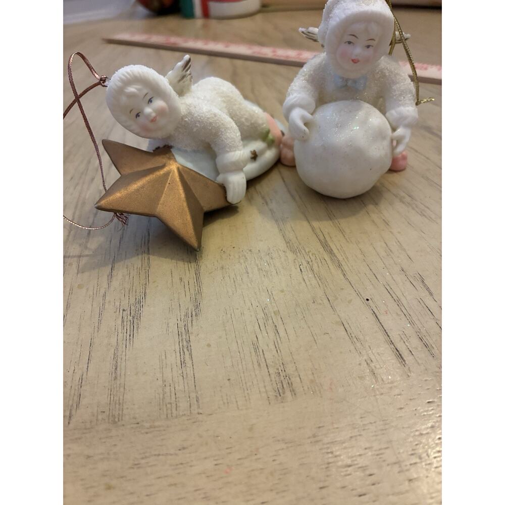 2 VTG Bisque Porcelain Snow Babies Ornaments Angel Star Comet Department 56 - Picture 6 of 15
